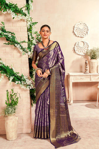 PURPLE PURE DHARMAVARAM SILK SAREE WITH ZARI WEAVING