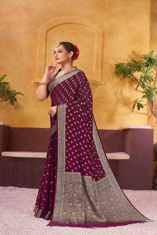 Purple Pure Georgette Handloom Weaving Silk Saree_Kumari Sarees