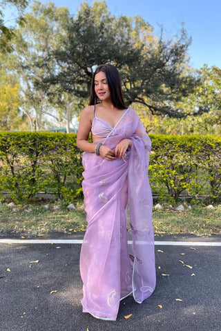 PURPLE ORGANZA SILK SAREE