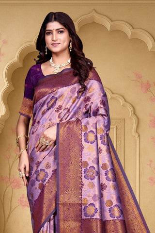 Purple Kanjeevarm Banarasi Soft Silk Saree_Kumari Sarees