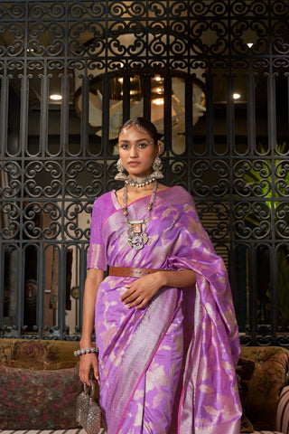 Purple Pure Modal Handloom Weaving Silk Saree