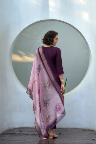 Purple Organza Butti With Embroidery Kurta Set_Kumari Sarees