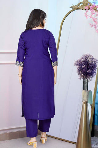 Purple Cotton Chanderi Embroidered Kurta Set_Kumari Sarees