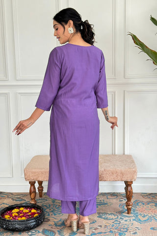 Purple Nylon Chanderi Embroidery Kurta Set_Kumari Sarees