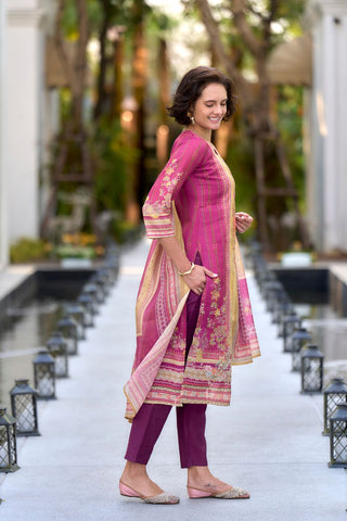 Purple Vatican Silk Blend With Embroidery Kurta Set_Kumari Sarees
