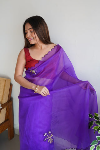 PURPLE KANJEEVARAM ORGANZA SAREE