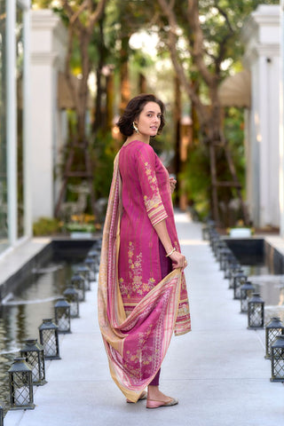 Purple Vatican Silk Blend With Embroidery Kurta Set_Kumari Sarees
