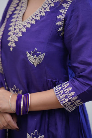Purple Cotton Chanderi Embroidered Kurta Set_Kumari Sarees