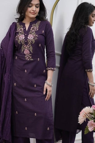 Purple Viscose With Embroidery Kurta Set_Kumari Sarees
