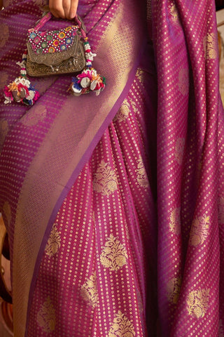 Purple Nylon Chinon Two - Tone Weaving Saree