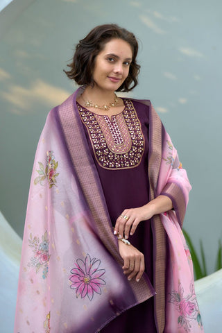 Purple Organza Butti With Embroidery Kurta Set_Kumari Sarees