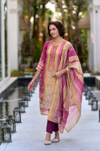 Purple Vatican Silk Blend With Embroidery Kurta Set_Kumari Sarees