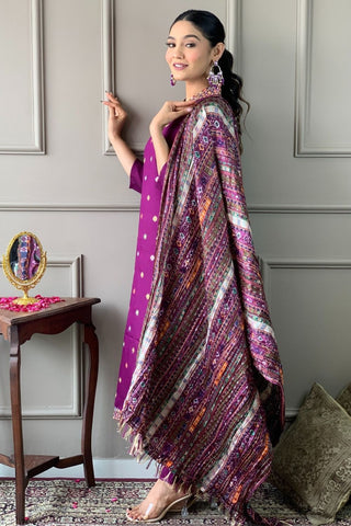 Purple Viscose Chanderi Chinon Embroidery Kurta Set_Kumari Sarees