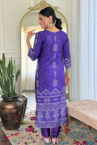 Purple Viscose Gadhwal France Crepe Chinon Embroidery Kurta Set_Kumari Sarees