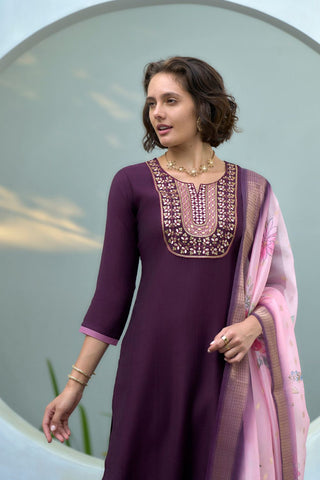 Purple Organza Butti With Embroidery Kurta Set_Kumari Sarees