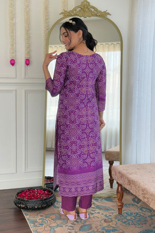 Purple Viscose Gadhwal Chinon Embroidery Kurta Set