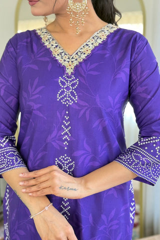 Purple Viscose Gadhwal France Crepe Chinon Embroidery Kurta Set_Kumari Sarees