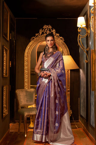 Purple Two Tone Handloom Weaving Organza Saree