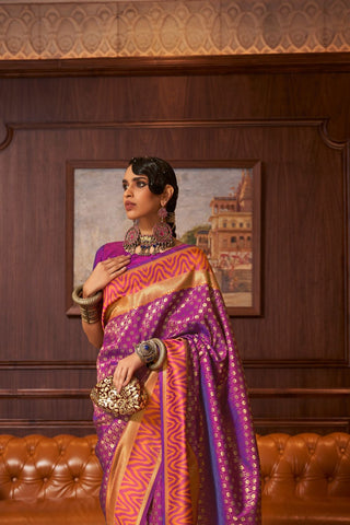 PURPLE HANDLOOM WEAVING SILK SAREE