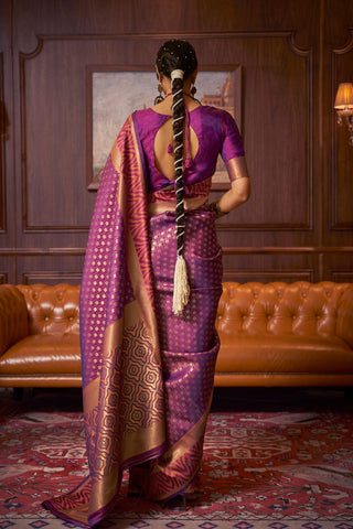 PURPLE HANDLOOM WEAVING SILK SAREE