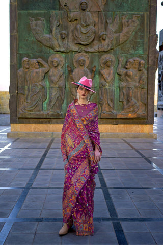 Purple Organza Kashmiri Handloom Sarees