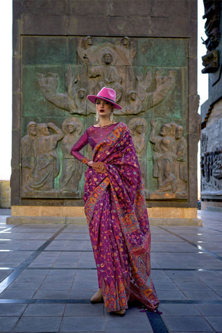 Purple Organza Kashmiri Handloom Sarees