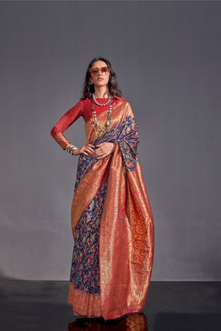 PURPLE KASHMIRI HANDLOOM SAREE - WITH BLOUSE