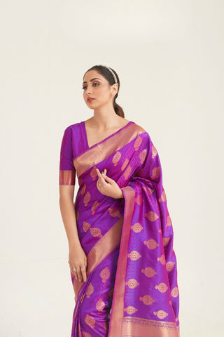 PURPLE KANJEEVARAM HANDLOOM WEAVING SILK SAREE