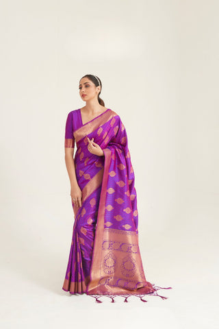 PURPLE KANJEEVARAM HANDLOOM WEAVING SILK SAREE