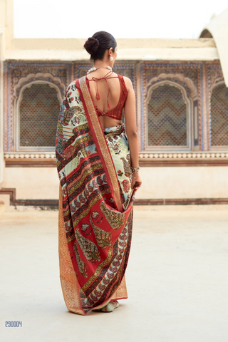 RED DOLA VISCOSE WITH TOP CLASS PRINT SAREES