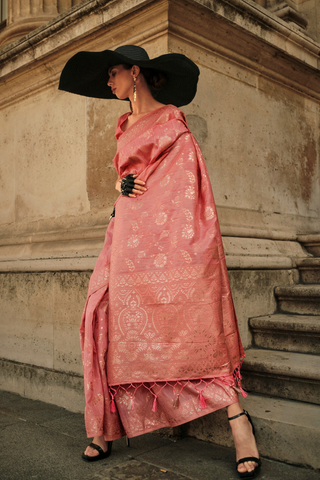 RED GOTA HANDLOOM WEAVING SILK SAREE