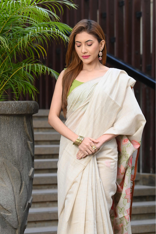 RED JAMDANI MULMUL COTTON SAREE