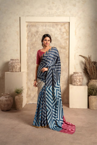 RED & NAVY BLUE SOFT SATIN SILK SAREE