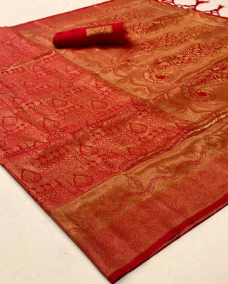 Red Pure Banarasi Silk With Zari Weaving Saree