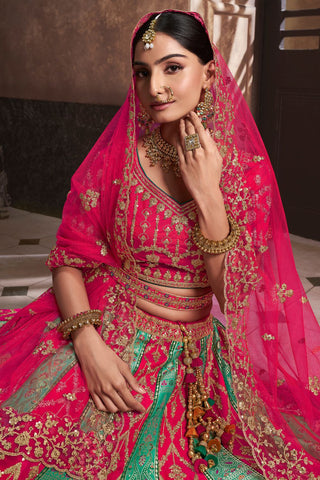 Red and Green Banarasi Silk Lehenga