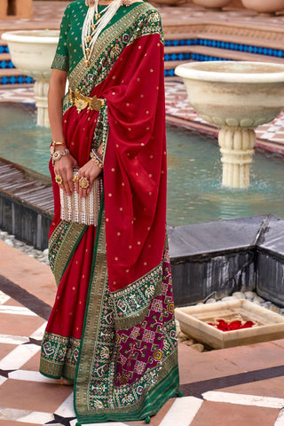 Red & Green Banarasi Patola Silk Saree_Kumari Sarees