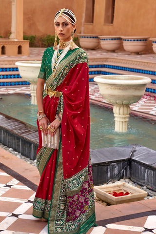 Red & Green Banarasi Patola Silk Saree