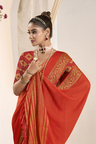 Red Pure Silk Creep Saree