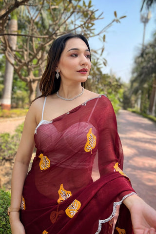 RED CHIFFON SILK SAREE