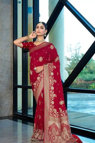 Red Crepe Georgette Saree_Kumari Sarees