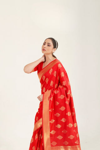 RED KANJEEVARAM HANDLOOM WEAVING SILK SAREE