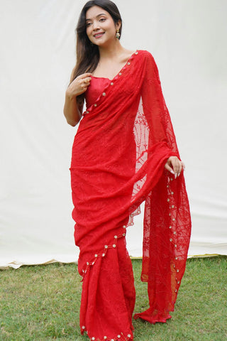 RED GEORGETTE SILK SAREE