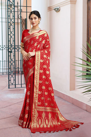 Red Georgette Silk Saree_Kumari Sarees