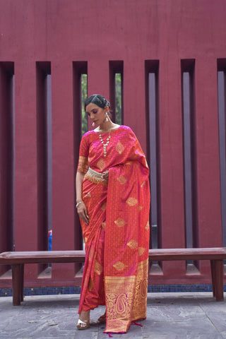 RED PURE SATIN WEAVING SILK SAREE