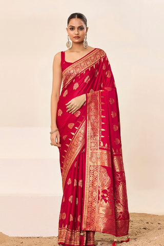 Red Satin Silk Saree_Kumari Sarees
