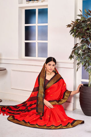 Red Paithni Cotton Silk Gold Weaving Border_Kumari Sarees