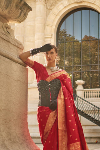 RED KHADDI HANDLOOM WEAVING SILK SAREE