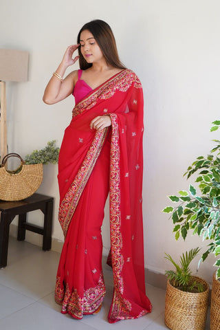 RED VISCOSE SAREE