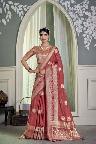 Red Pure Silk Crepe Saree_Kumari Sarees