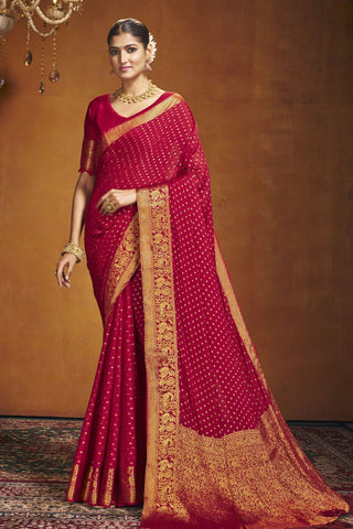 Red Chinon Silk Saree